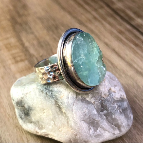 Jewelry - Sterling Raw Aquamarine Ring 7.5
